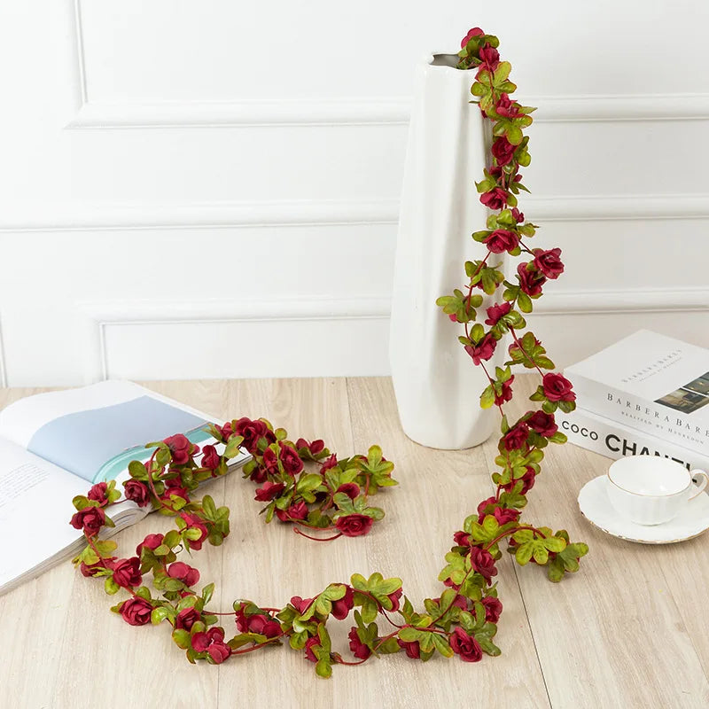 Flower Plants  Rose Vine Flowers White Pink Decoration Silk Artificial Rose