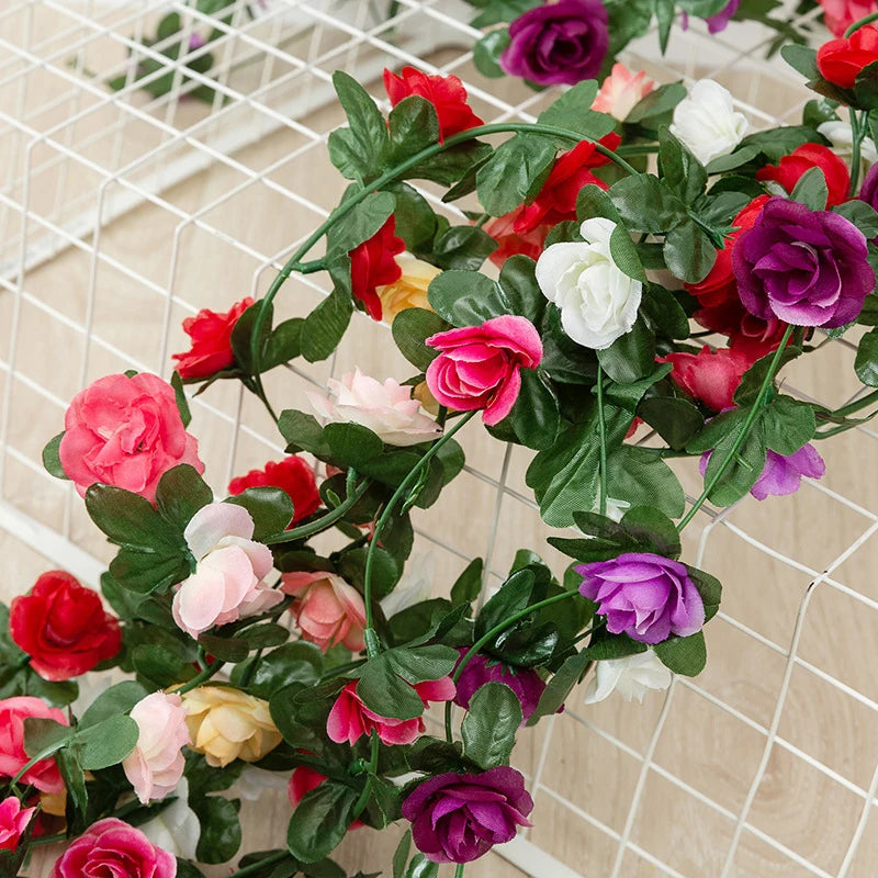 Flower Plants  Rose Vine Flowers White Pink Decoration Silk Artificial Rose