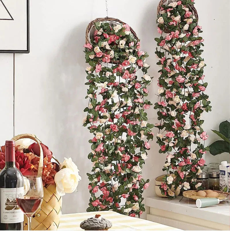 Flower Plants  Rose Vine Flowers White Pink Decoration Silk Artificial Rose