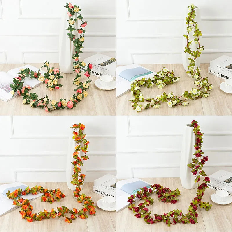 Flower Plants  Rose Vine Flowers White Pink Decoration Silk Artificial Rose