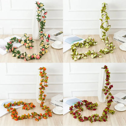 Flower Plants  Rose Vine Flowers White Pink Decoration Silk Artificial Rose