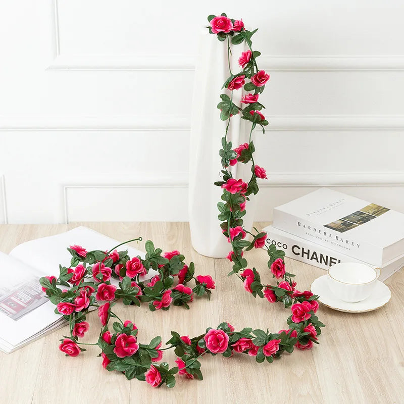 Flower Plants  Rose Vine Flowers White Pink Decoration Silk Artificial Rose