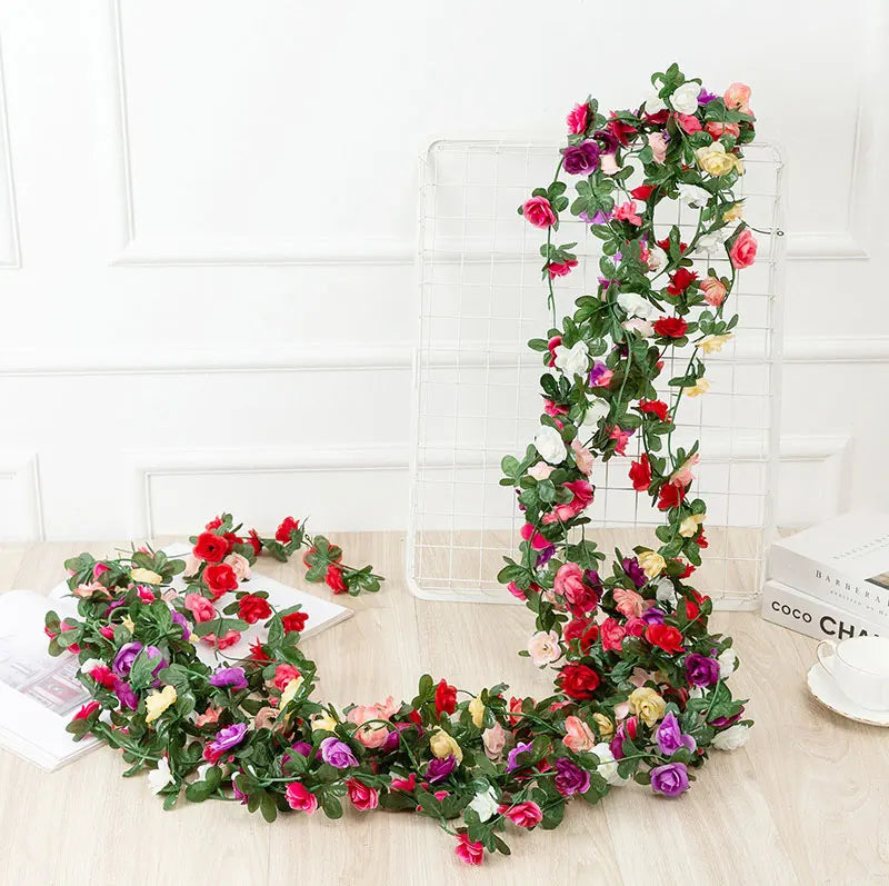 Flower Plants  Rose Vine Flowers White Pink Decoration Silk Artificial Rose
