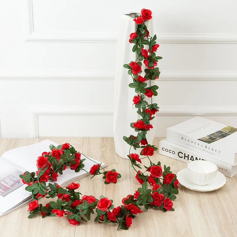 Flower Plants  Rose Vine Flowers White Pink Decoration Silk Artificial Rose