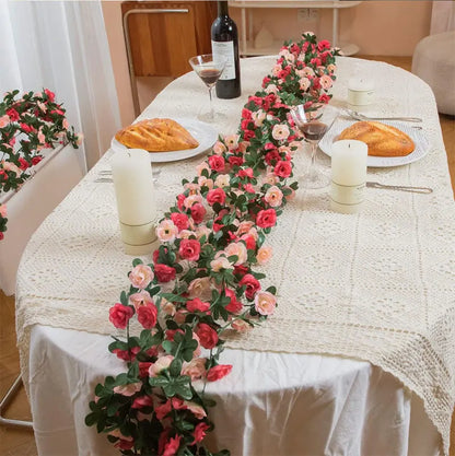 Flower Plants  Rose Vine Flowers White Pink Decoration Silk Artificial Rose