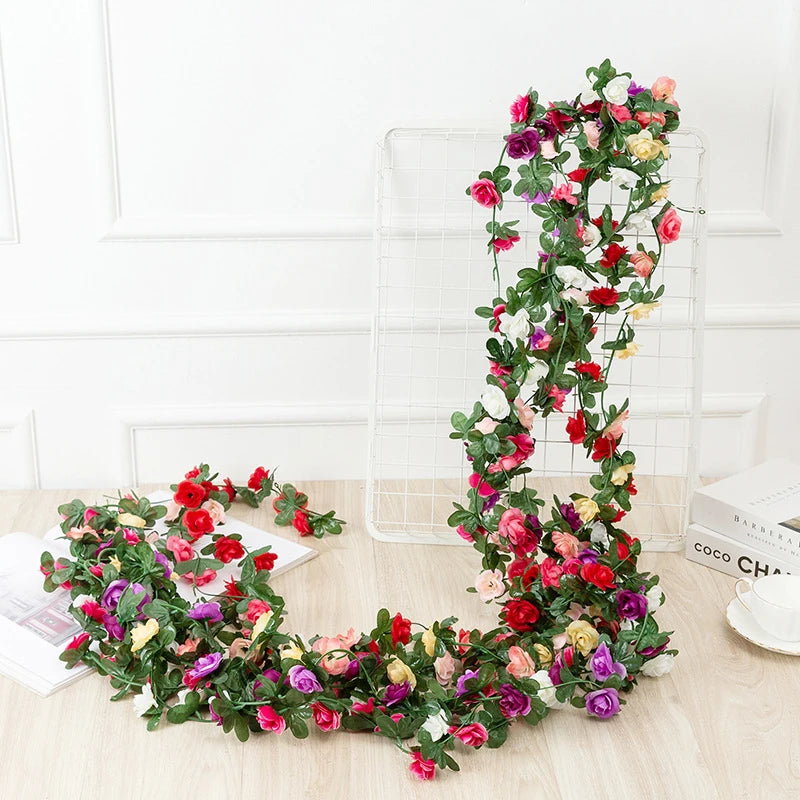 Flower Plants  Rose Vine Flowers White Pink Decoration Silk Artificial Rose