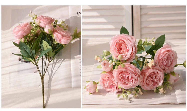 Rose Pink Silk Bouquet Peony Artificial Flower