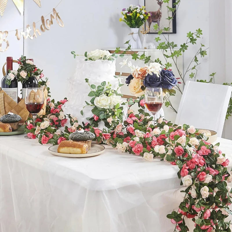 Flower Plants  Rose Vine Flowers White Pink Decoration Silk Artificial Rose