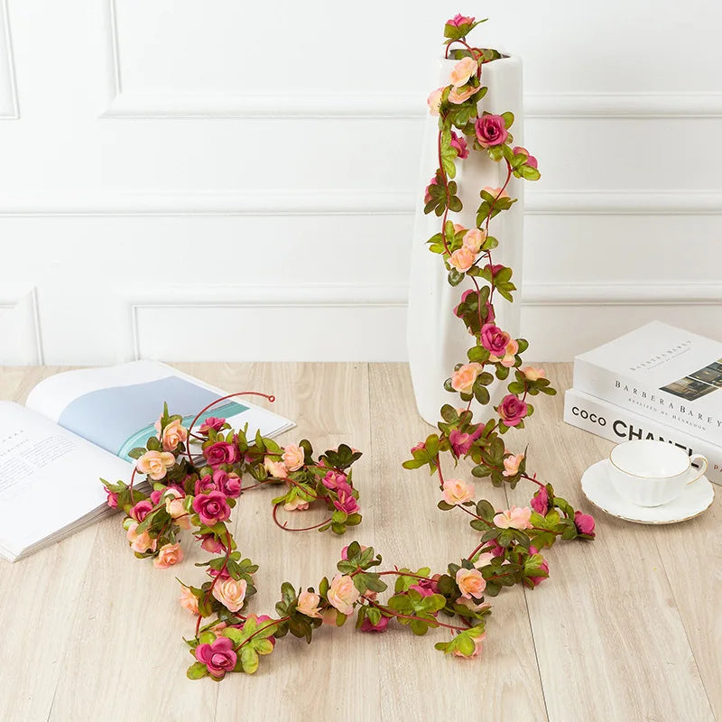 Flower Plants  Rose Vine Flowers White Pink Decoration Silk Artificial Rose
