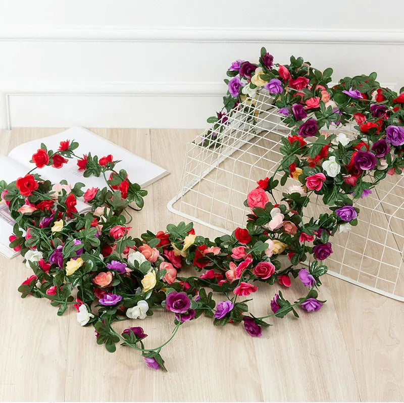 Flower Plants  Rose Vine Flowers White Pink Decoration Silk Artificial Rose