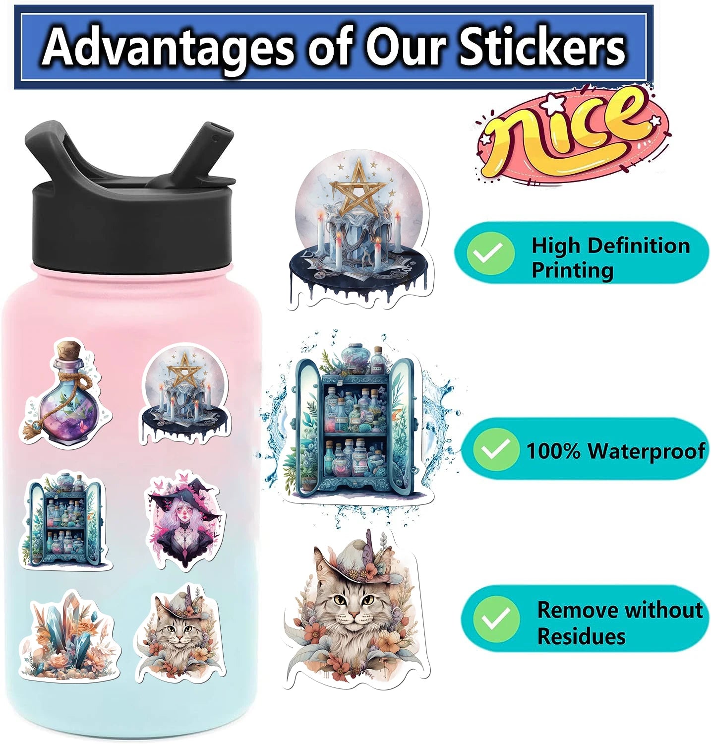 Pack Cartoon Witch Magic Waterproof Sticker