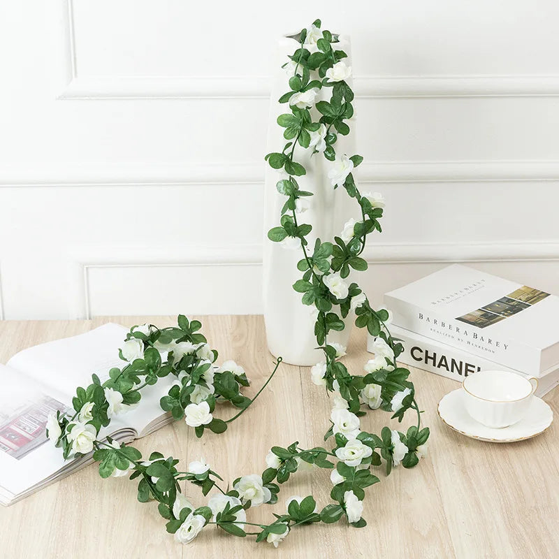 Flower Plants  Rose Vine Flowers White Pink Decoration Silk Artificial Rose