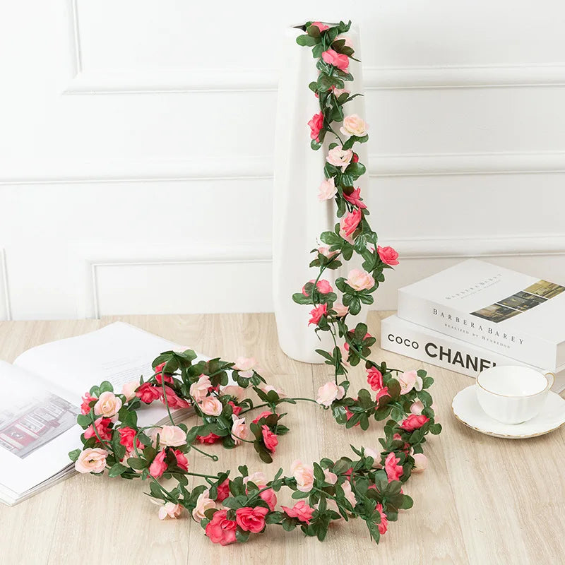 Flower Plants  Rose Vine Flowers White Pink Decoration Silk Artificial Rose