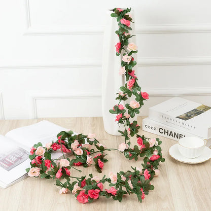 Flower Plants  Rose Vine Flowers White Pink Decoration Silk Artificial Rose