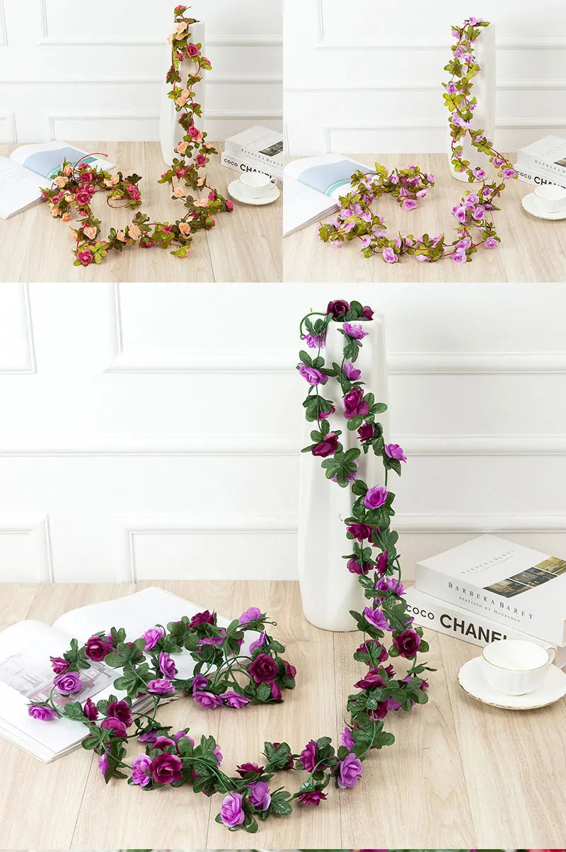 Flower Plants  Rose Vine Flowers White Pink Decoration Silk Artificial Rose