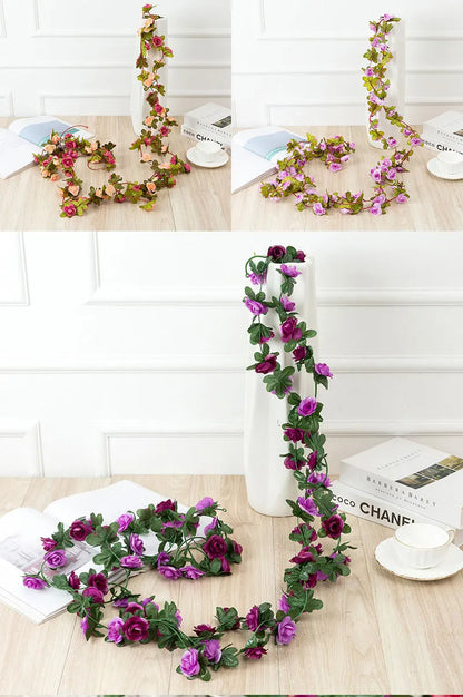 Flower Plants  Rose Vine Flowers White Pink Decoration Silk Artificial Rose