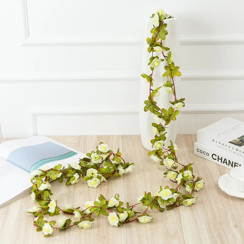 Flower Plants  Rose Vine Flowers White Pink Decoration Silk Artificial Rose