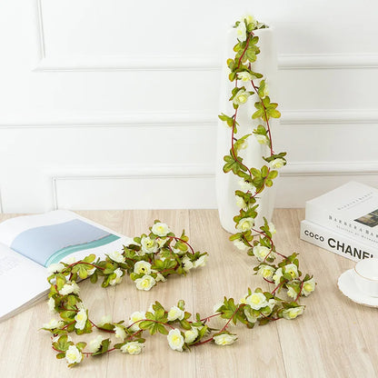 Flower Plants  Rose Vine Flowers White Pink Decoration Silk Artificial Rose