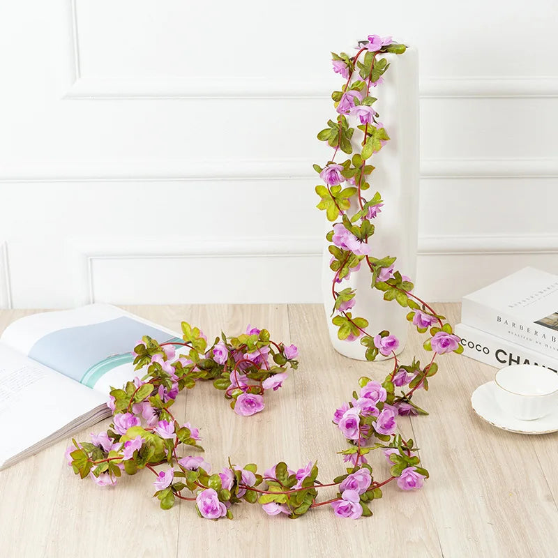 Flower Plants  Rose Vine Flowers White Pink Decoration Silk Artificial Rose