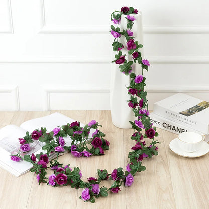 Flower Plants  Rose Vine Flowers White Pink Decoration Silk Artificial Rose
