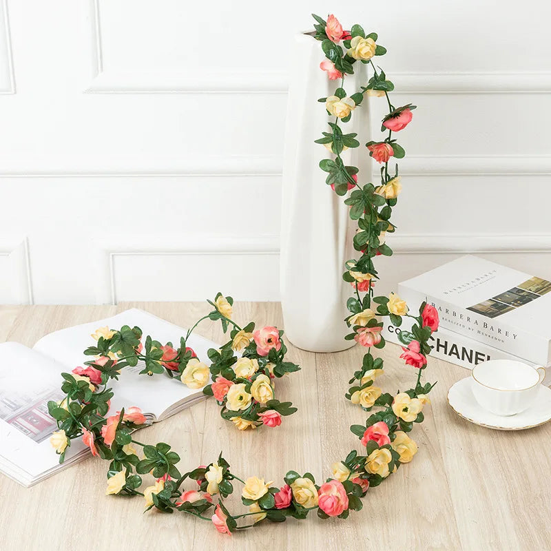 Flower Plants  Rose Vine Flowers White Pink Decoration Silk Artificial Rose