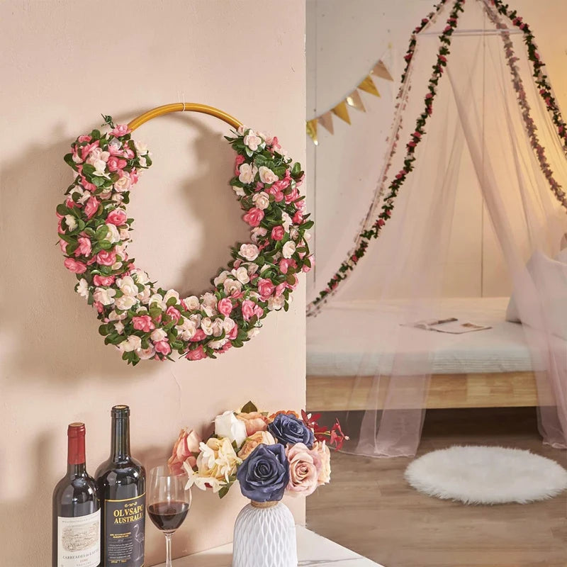 Flower Plants  Rose Vine Flowers White Pink Decoration Silk Artificial Rose