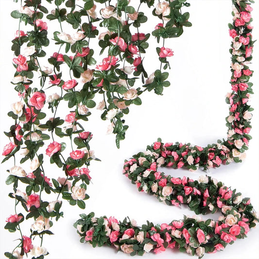 Flower Plants  Rose Vine Flowers White Pink Decoration Silk Artificial Rose