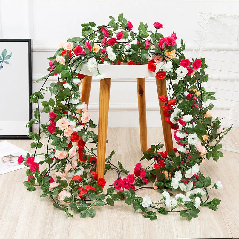 Flower Plants  Rose Vine Flowers White Pink Decoration Silk Artificial Rose