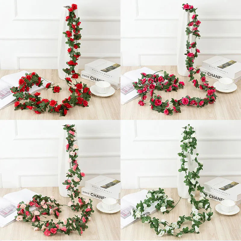 Flower Plants  Rose Vine Flowers White Pink Decoration Silk Artificial Rose