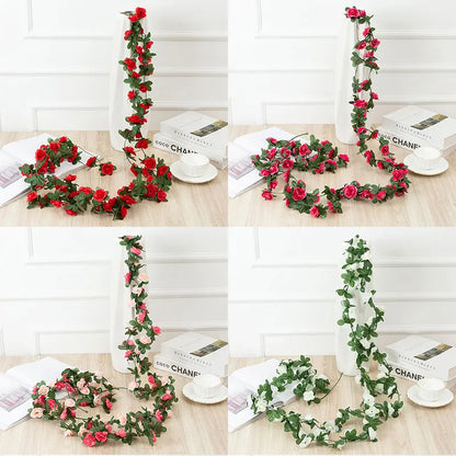 Flower Plants  Rose Vine Flowers White Pink Decoration Silk Artificial Rose